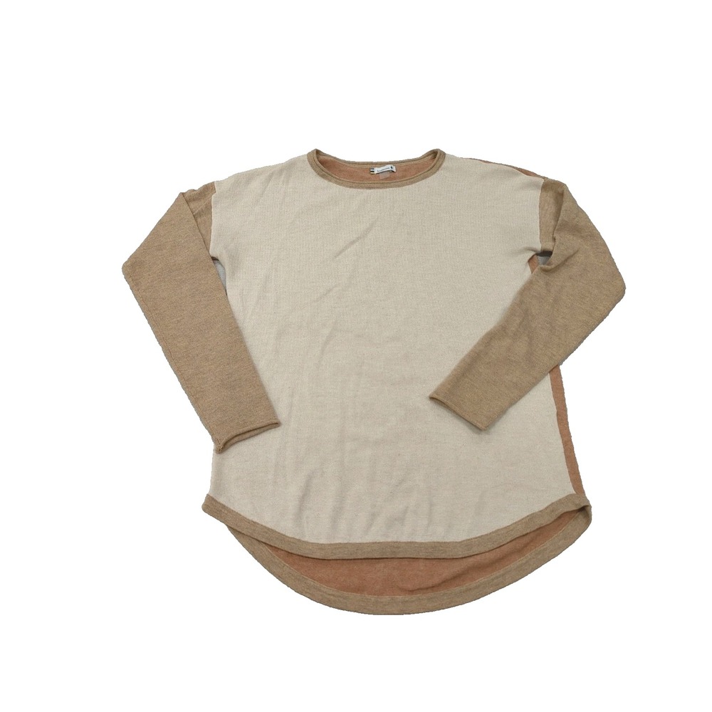 Smartwool Womens Beige Brown Wool Blend Long Sleeve Colorblock Tunic Sweater S